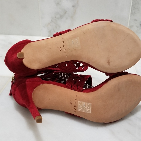 Sandro Red Agate Suede Braid Stiletto Sandals 10 - Picture 14 of 15